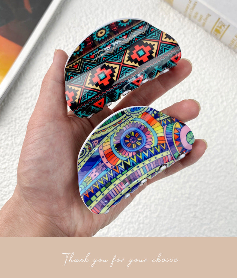 Women's Casual Bohemian Printing Acetic acid sheets Hair Claws