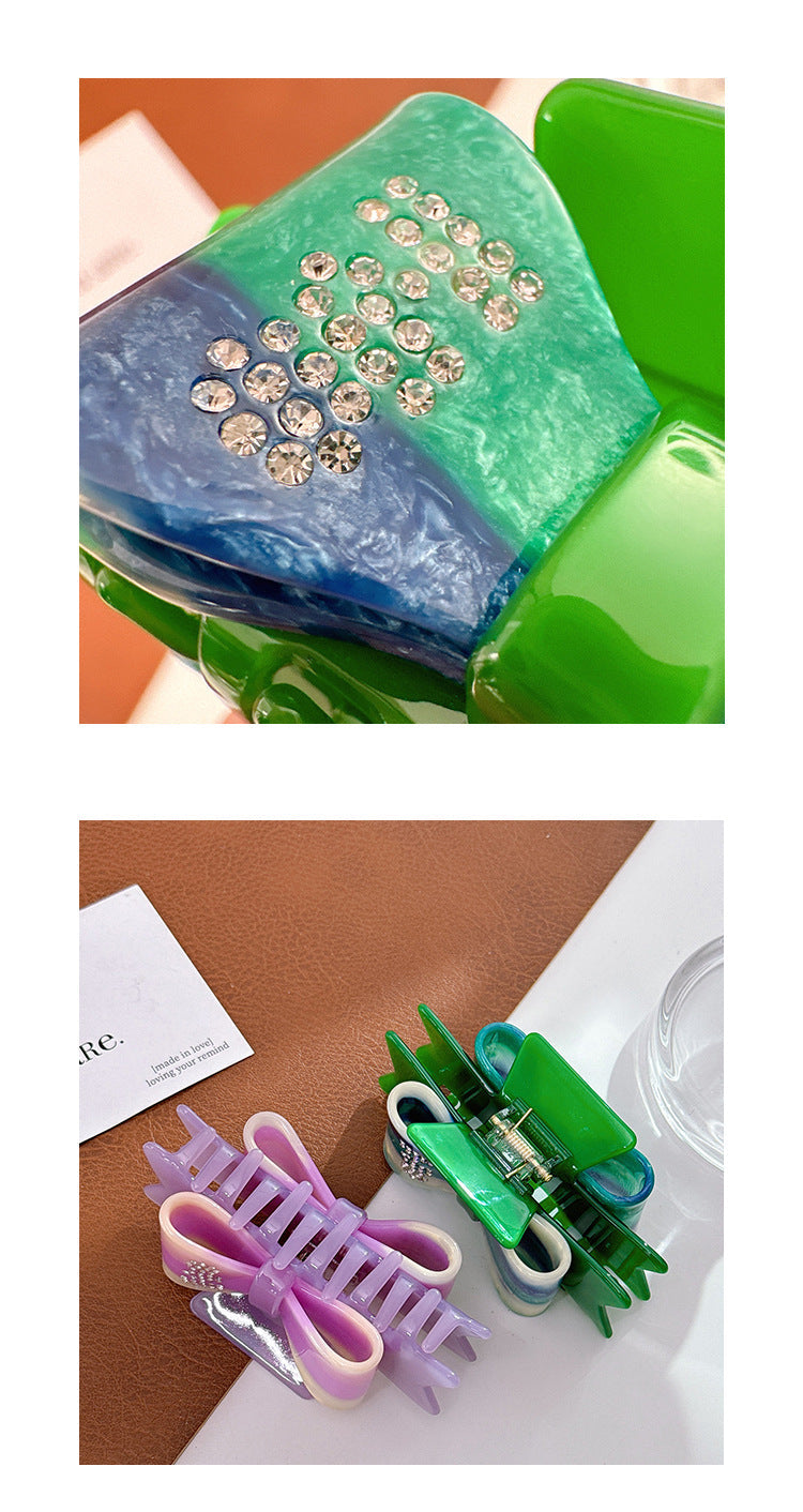 Women's Elegant Sweet Bow Knot Acetic acid sheets Inlay Rhinestones Hair Claws