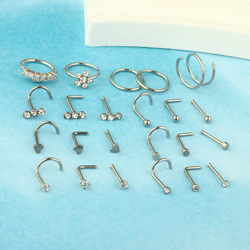 1 Set Nose Rings & Studs Casual Simple Style Geometric 316L Stainless Steel  Inlay Zircon Nose Rings & Studs