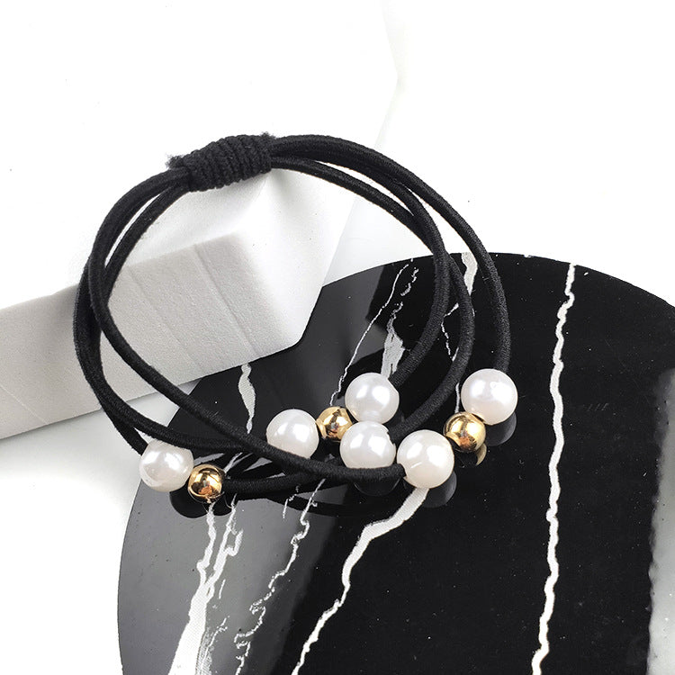 korean style three-in-one pearl hair band high elasticity simple handmade knotted hair rubber band hair rope factory