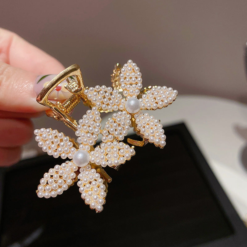 elegant geometric alloy inlay artificial pearls hair claws 1 piece