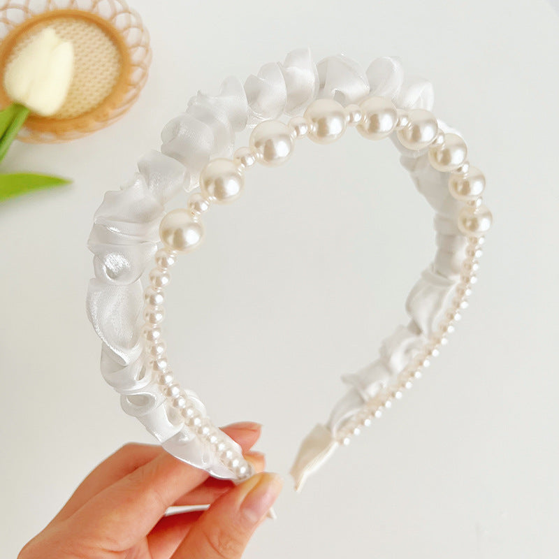 fashion solid color cloth pearl hair band 1 piece