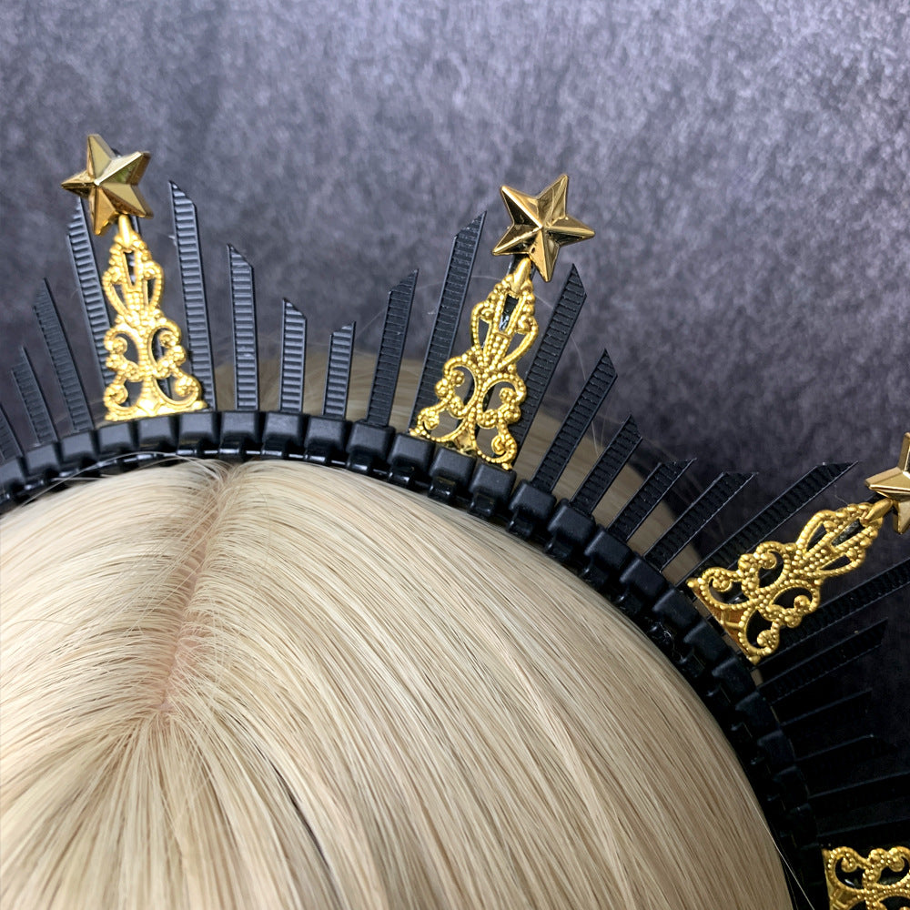 retro star crown flower plastic resin hair band