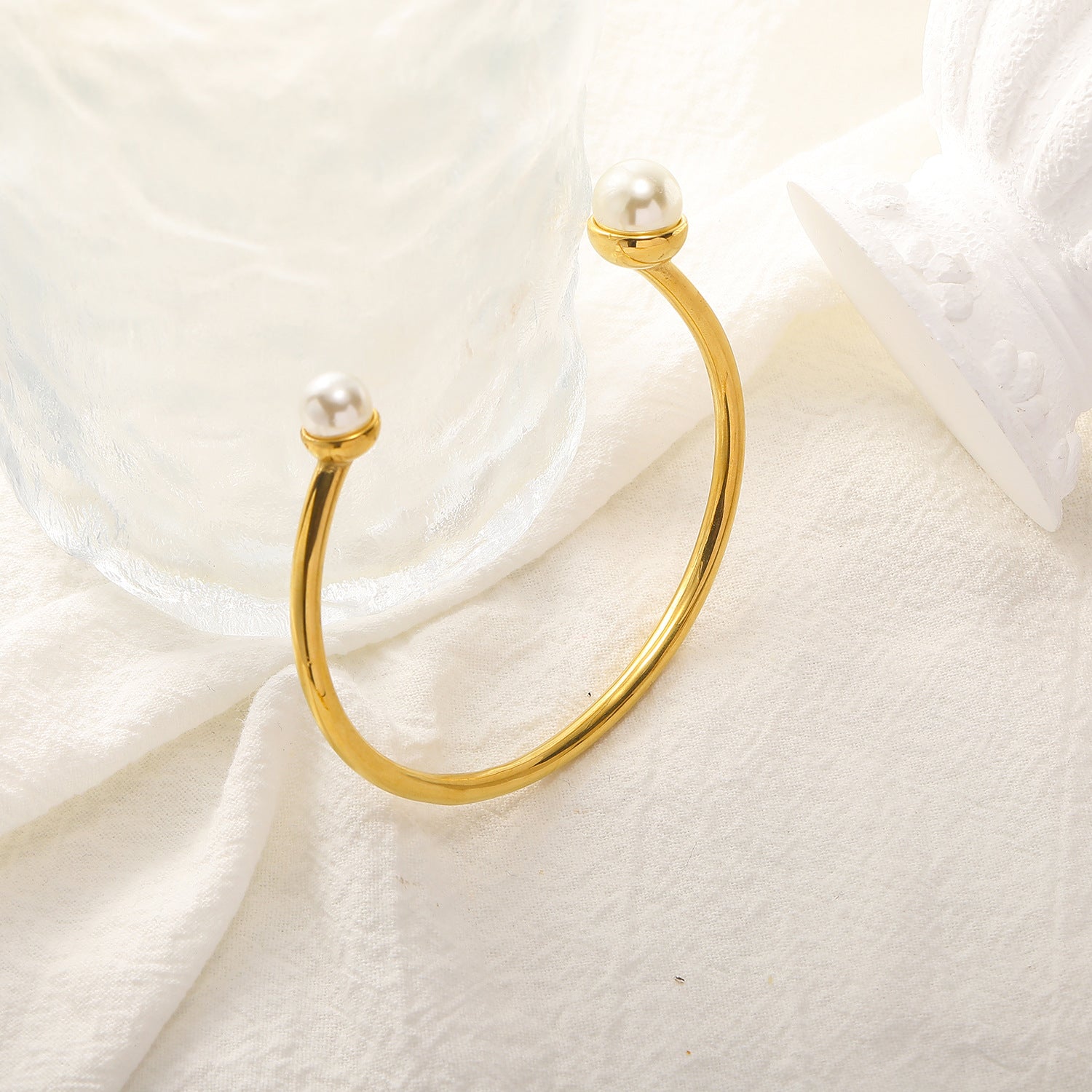 Elegant Simple Style Geometric 304 Stainless Steel Pearl Bangle In Bulk