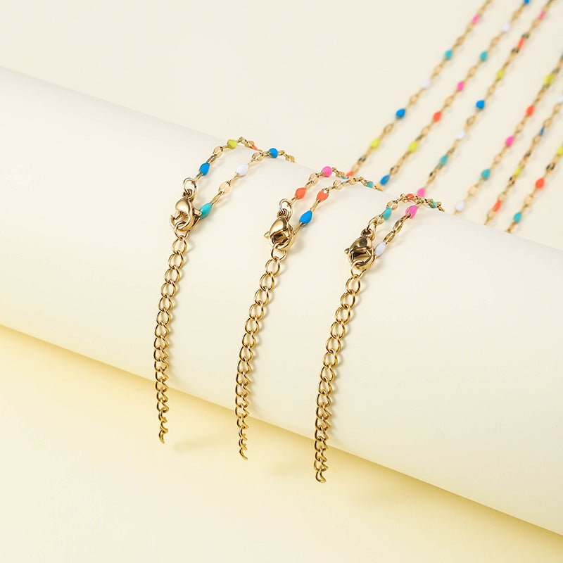 Jewelry Pastoral Simple Style Geometric 304 Stainless Steel Enamel Bracelets Anklet