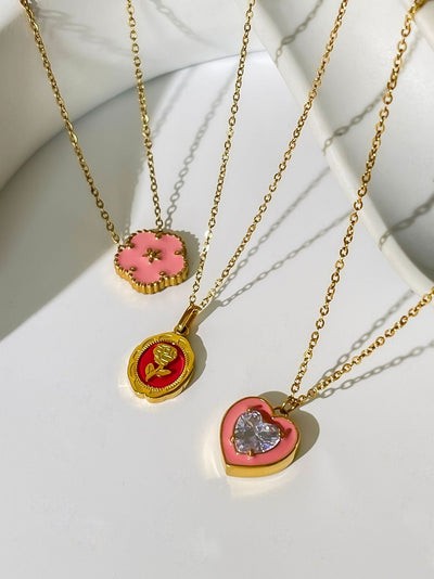 Jewelry Simple Style Heart Shape Flower 304 Stainless Steel Pendant Necklace