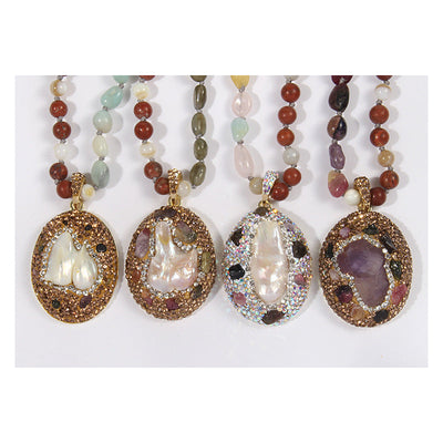 Bohemian Geometric natural stone Beaded Chain Pendant Necklace In Bulk