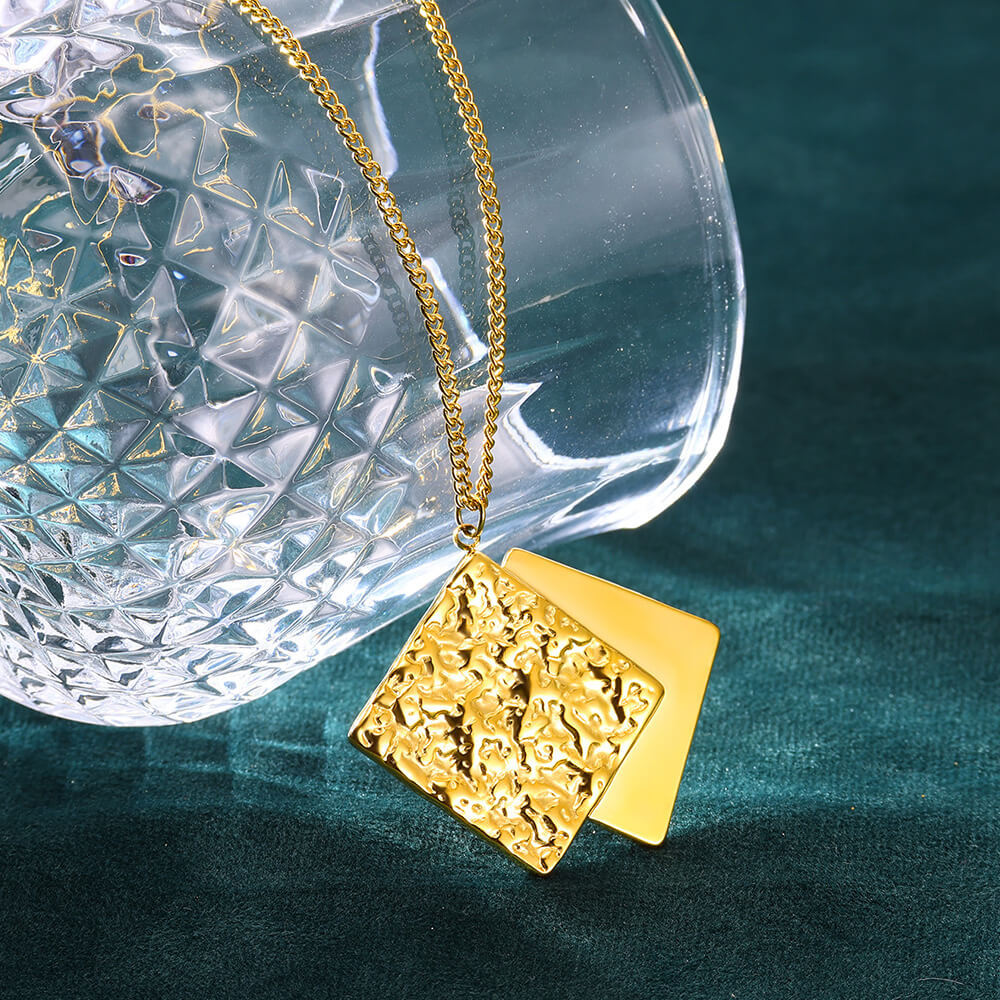 Jewelry Casual Simple Style Round Square 304 Stainless Steel 18K Gold Plated Pendant Necklace