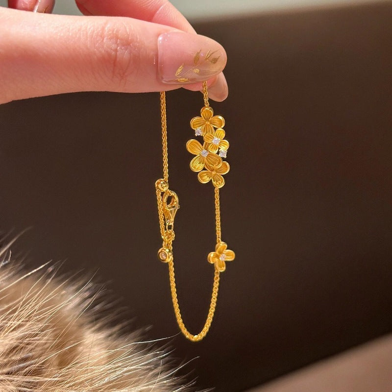 Light luxury retro brushed osmanthus diamond stud earrings bracelet necklace new Chinese style high-end exquisite jewelry set