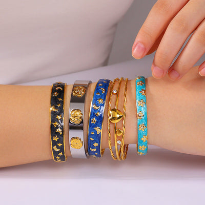 IG Style Flower 304 Stainless Steel Zircon Bangle In Bulk