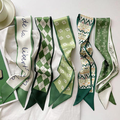 women's sweet letter plaid flower silk scarf printing hair band