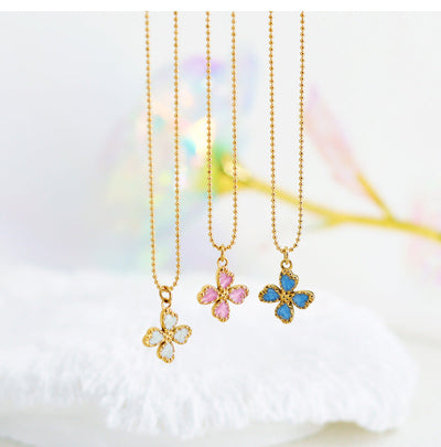 Jewelry Casual Retro French Style Leaf Flower Titanium Steel Enamel Pendant Necklace