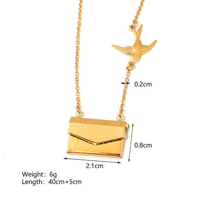 Jewelry IG Style envelope Heart Shape Titanium Steel Zircon Gold Plated Inlay Pendant Necklace