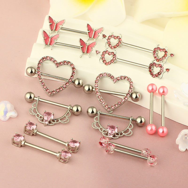 1 Pair Nipple Rings & Studs Hip-Hop Shiny Heart Shape Flower Butterfly 316L Stainless Steel  Copper Inlay Zircon Nipple Rings & Studs
