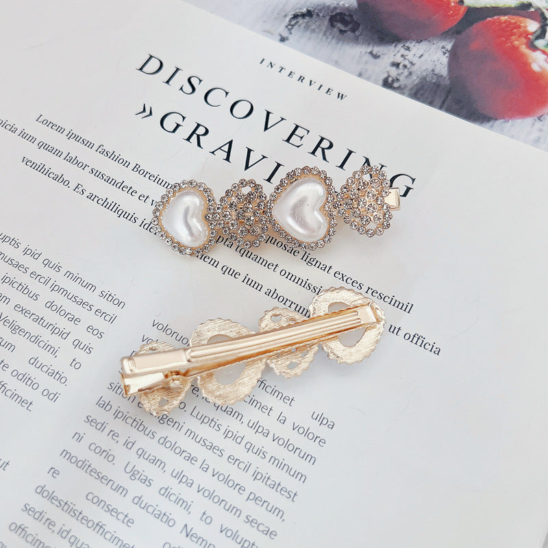 fashion heart shape alloy inlay artificial pearls rhinestones hair clip 1 pair