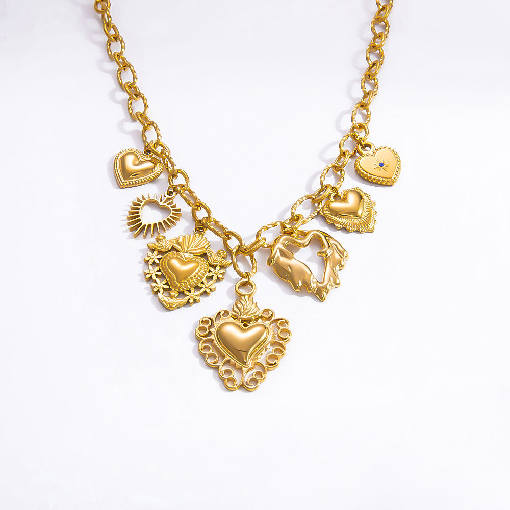 Jewelry Elegant Classic Style Streetwear Heart Shape 304 Stainless Steel Plating Multi Charms Necklace