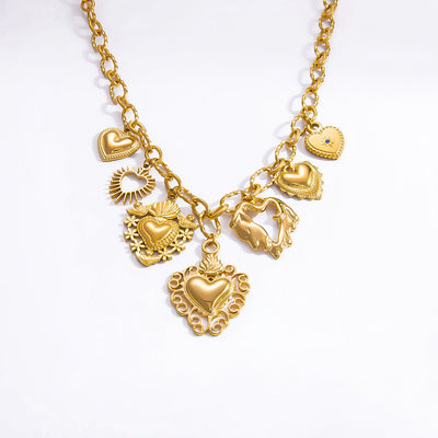 Jewelry Elegant Classic Style Streetwear Heart Shape 304 Stainless Steel Plating Multi Charms Necklace