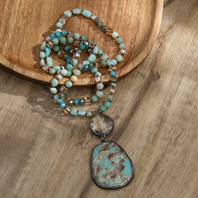 Retro Geometric natural stone Beaded Chain Pendant Necklace In Bulk