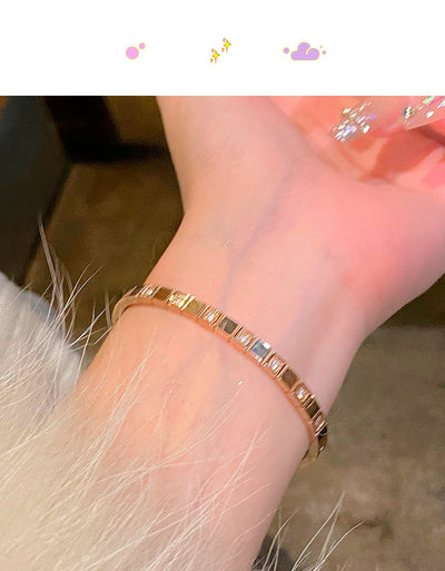 Simple Style Geometric Titanium Steel Zircon Bangle In Bulk