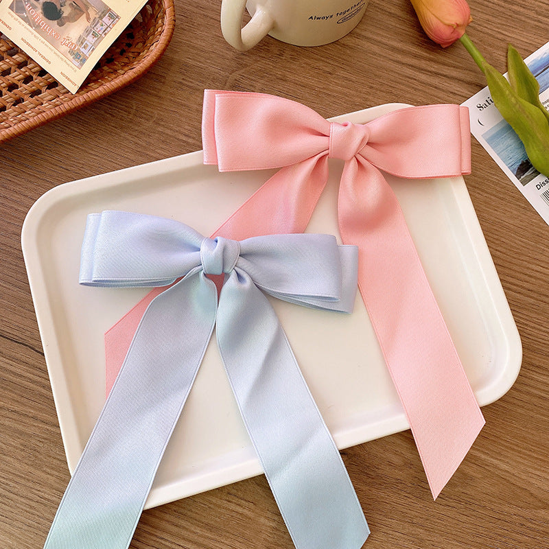 Sweet Ballet Style Satin Double Layer Big Bow Hairpin Spring Clip Streamer Elegant Girls Princess Hairstyle Hair Accessories