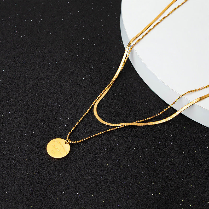 Jewelry Casual Simple Style Round Letter Titanium Steel Double Layer Necklaces