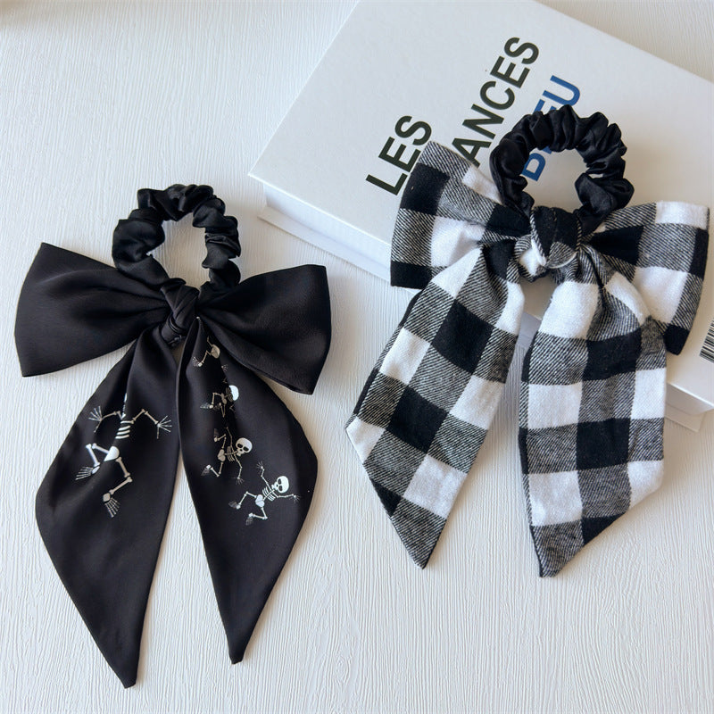 New Bow Long Ponytail Ribbon Large Intestine Hair Ring   Hot Sale Skull Hair Ring Hair Rope