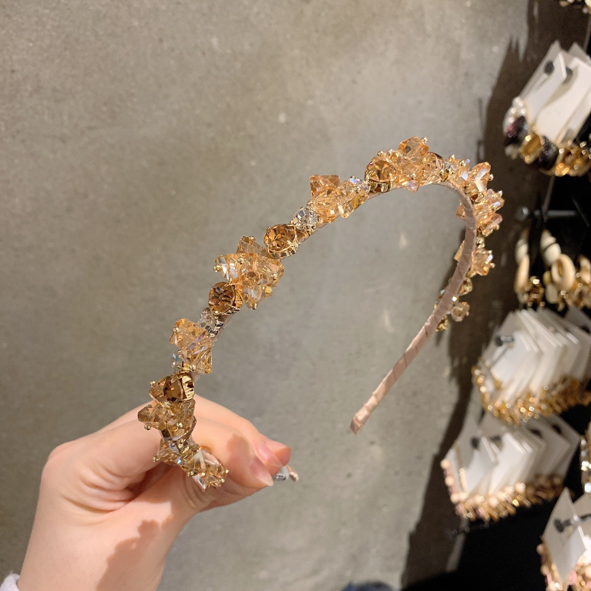 luxurious geometric artificial crystal hair band