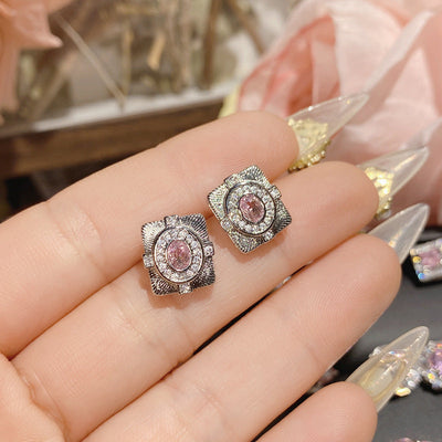 1 Pair Elegant Star Heart Shape Inlay Copper Artificial Gemstones Ear Studs