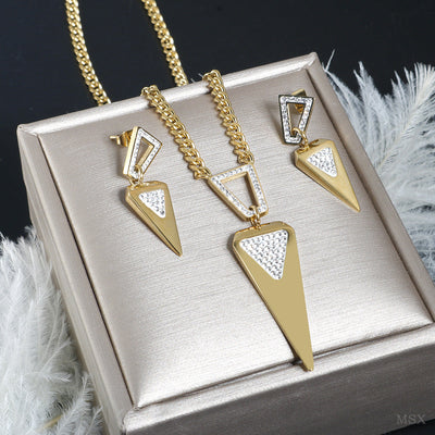 Jewelry Streetwear Triangle 304 Stainless Steel Zircon Plating Earrings Necklace