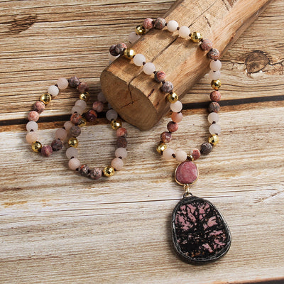 Bohemian Geometric natural stone Beaded Chain Pendant Necklace In Bulk