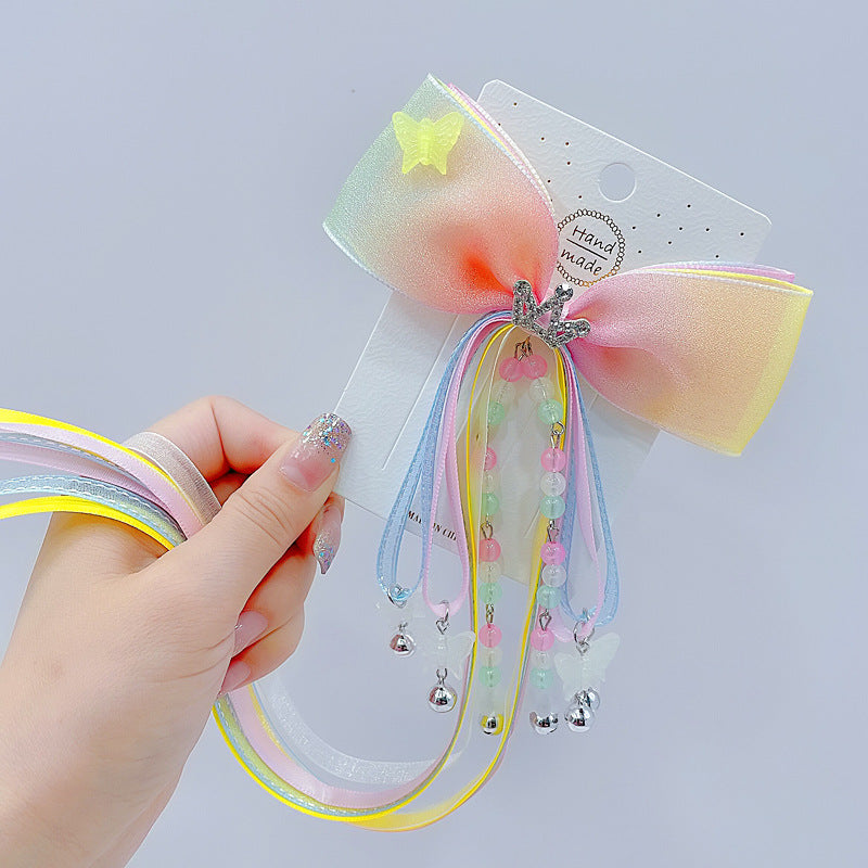 girl's fairy style princess bow knot cloth hair clip