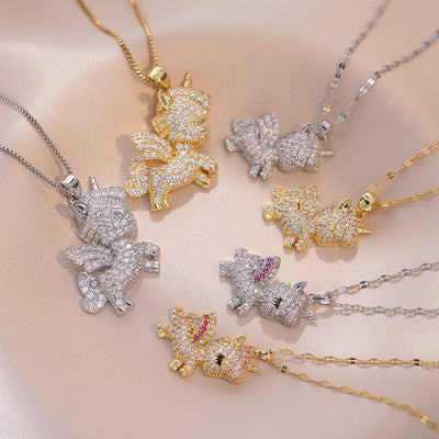 Jewelry Simple Style Classic Style Solid Color Titanium Steel Rhinestones Inlay Pendant Necklace