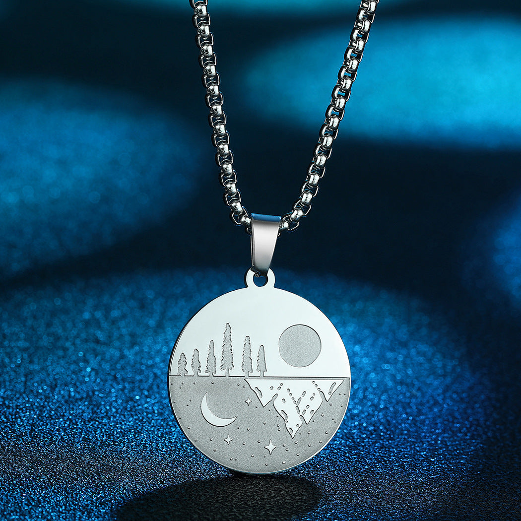 Jewelry Streetwear Moon Forest 304 Stainless Steel Pendant Necklace