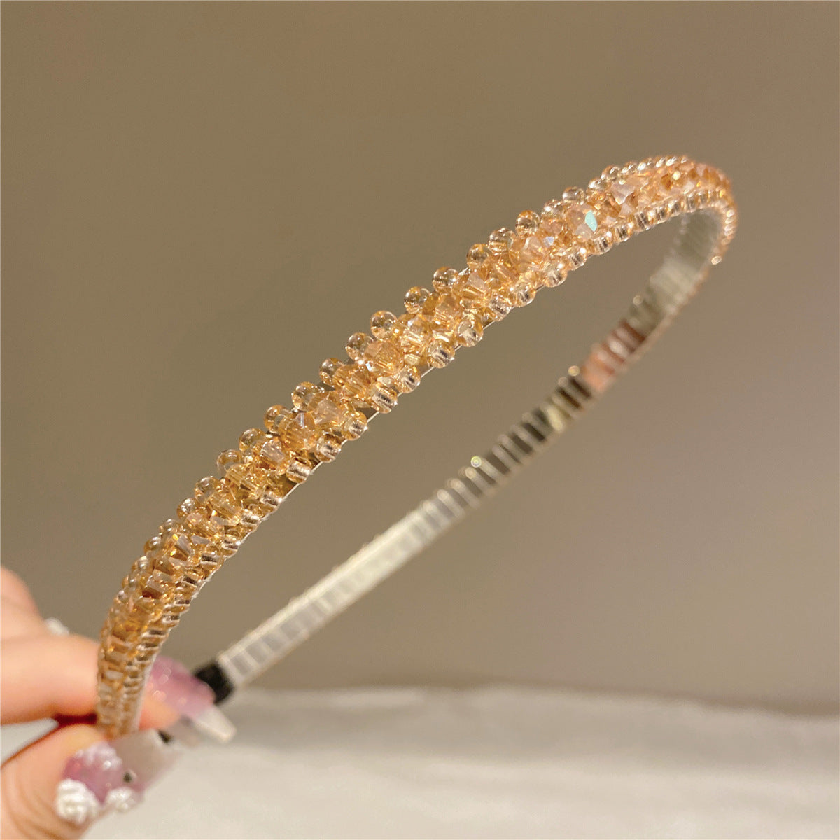 Women's Simple Style Shiny Solid Color Artificial Crystal Diamond Hair Band