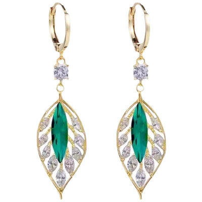 Sparkling zircon green leaf earrings