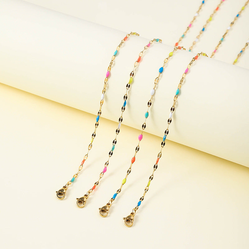 Jewelry Pastoral Simple Style Geometric 304 Stainless Steel Enamel Bracelets Anklet