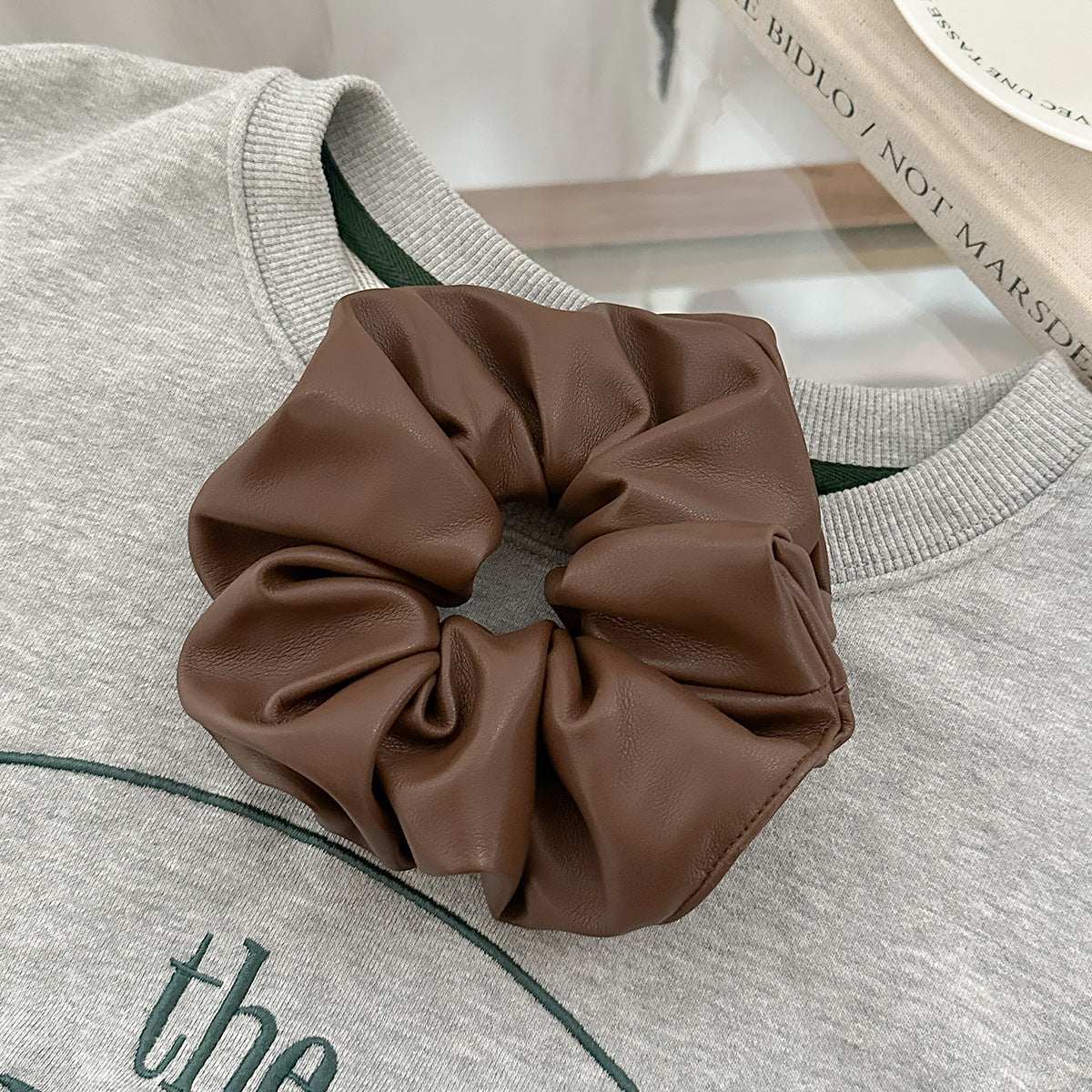 Autumn and Winter Anka ~ High-Grade Leather Large Intestine Hair Band Female Korean Style Low Ponytail Rubber Band Bun Hair Rope Hair Accessories