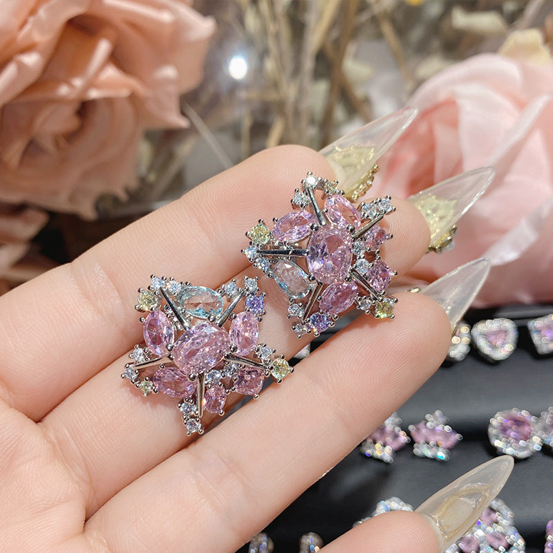 1 Pair Elegant Star Heart Shape Inlay Copper Artificial Gemstones Ear Studs