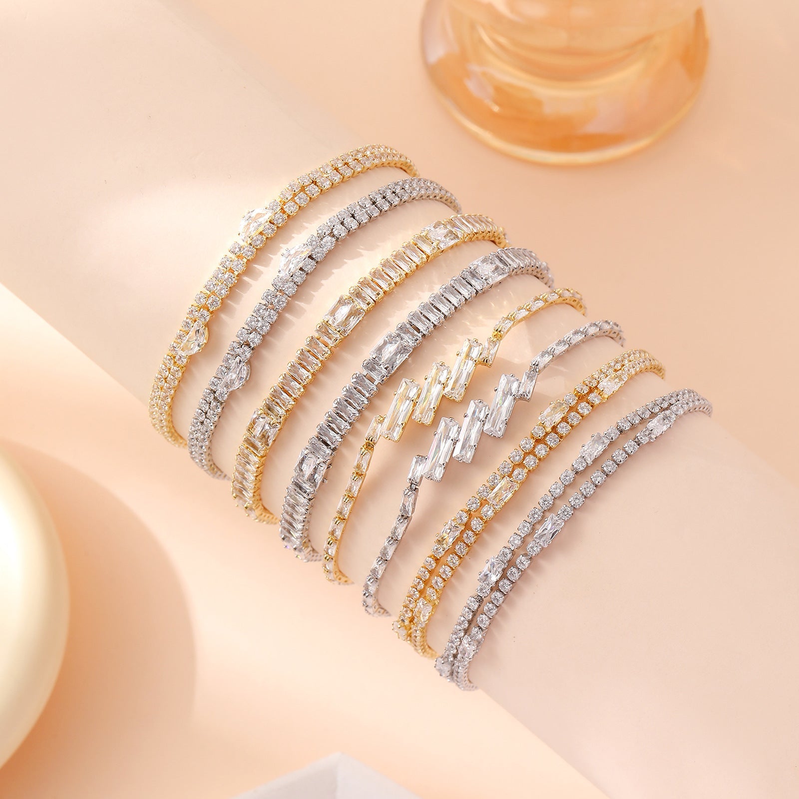 Copper Plating Inlay Geometric Zircon Bracelets