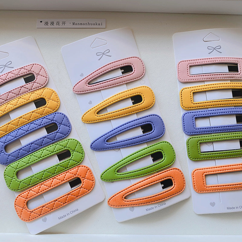 sweet geometric pu leather hair clip 5 pieces