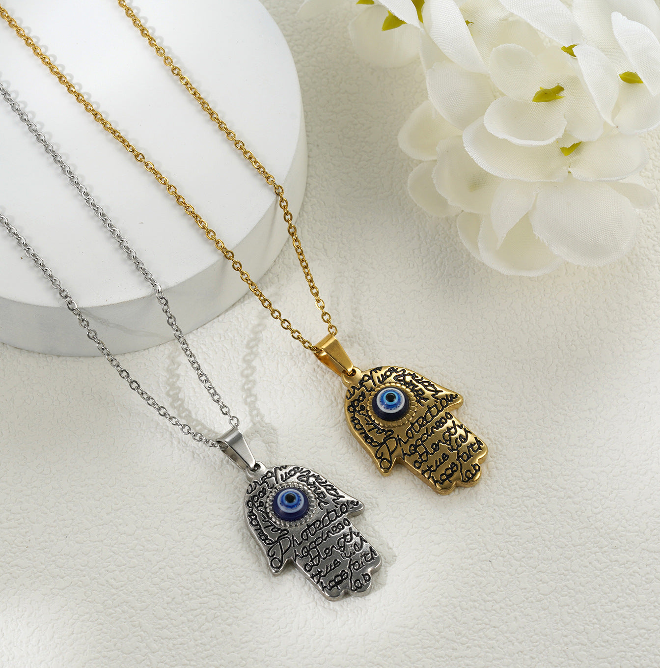 Jewelry Retro Hand Of Fatima Titanium Steel Pendant Necklace