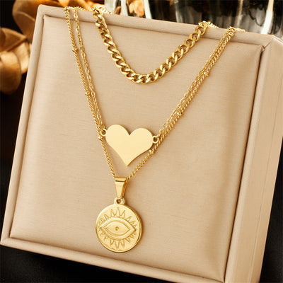 Jewelry Lady Heart Shape Eye Titanium Steel Zircon Plating Necklace