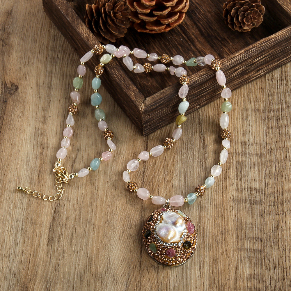 Vintage Style Vacation Geometric natural stone Beaded Chain Pendant Necklace In Bulk