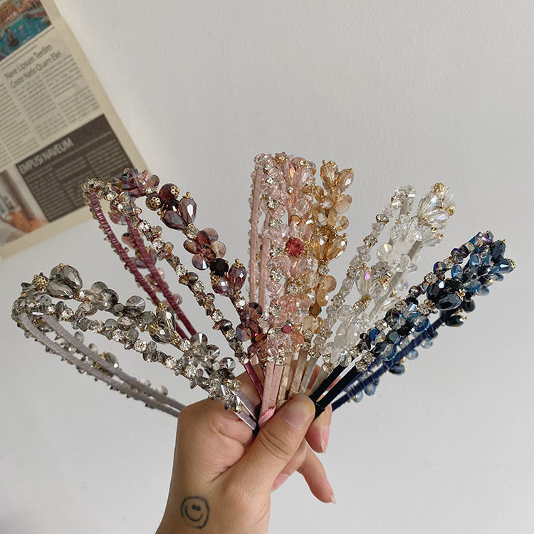 korean crystal pearl winding headband hollow baroque hair tie female