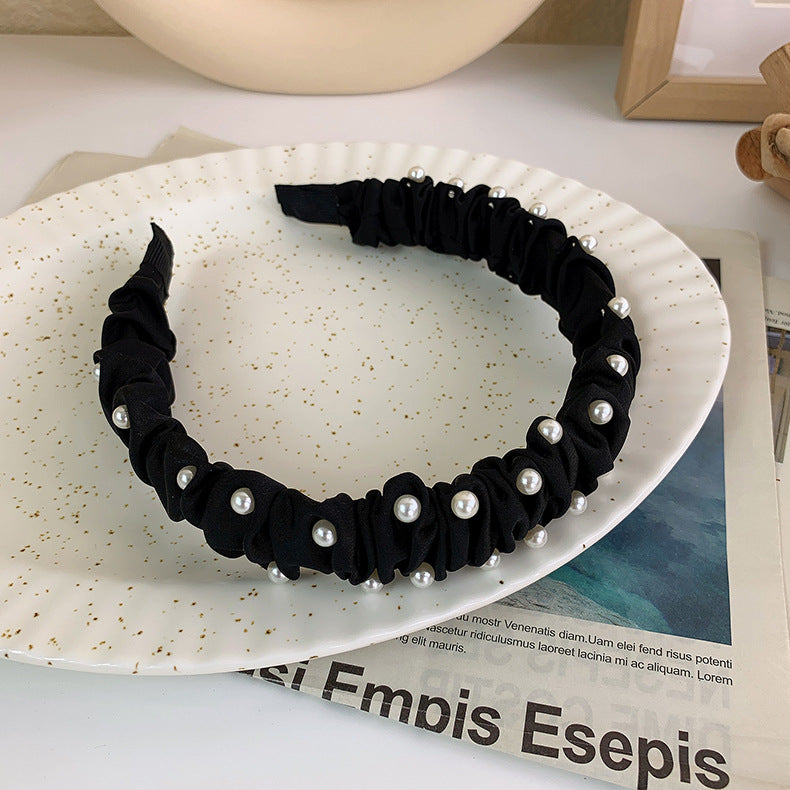 korean new pearl broken hair band female summer new hairpin pleated hair tie all-match out hair pressing headdress