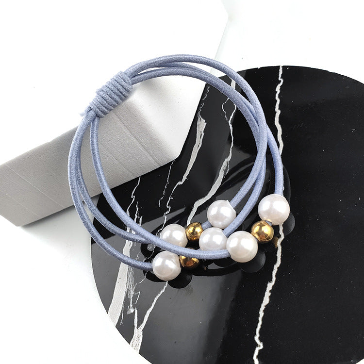 korean style three-in-one pearl hair band high elasticity simple handmade knotted hair rubber band hair rope factory