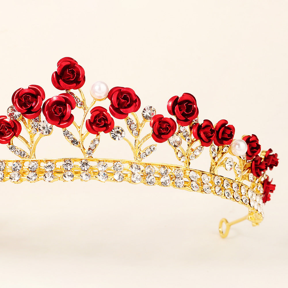 new wedding jewelry baroque red rose diamond crown