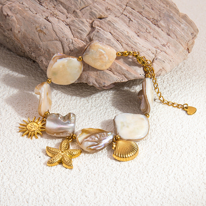 Jewelry Beach Modern Style Sun Scallop Starfish 304 Stainless Steel Shell Plating Bracelets Necklace