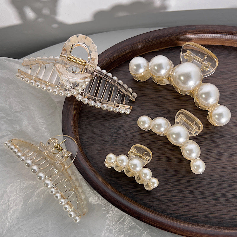 fashion solid color plastic imitation pearl  hair claw