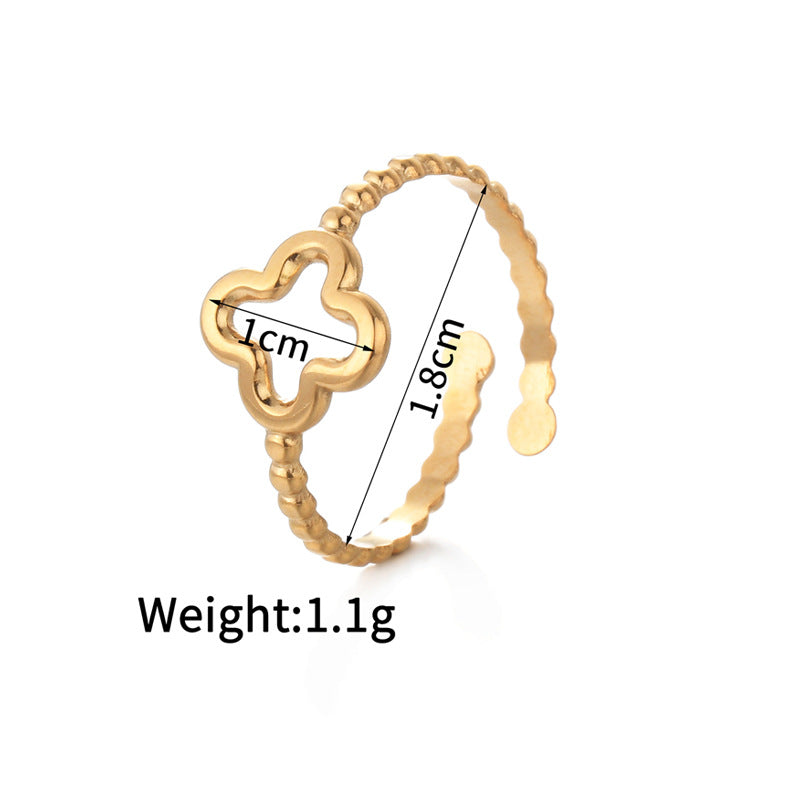 Jewelry Retro Four Leaf Clover Heart Shape 304 Stainless Steel Plating Open Rings